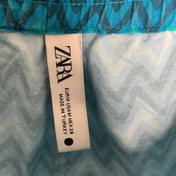 Zara Blue Green Geometric Palazzo Print Pull On pants Size Medium - Picture 4 of 14